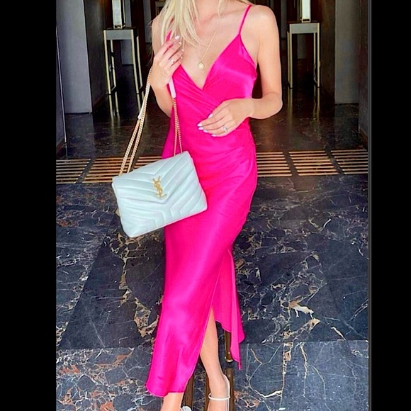 Zara Draped Camisole Midi Slip Dress in Barbie Hot Pink - Picture 5 of 16